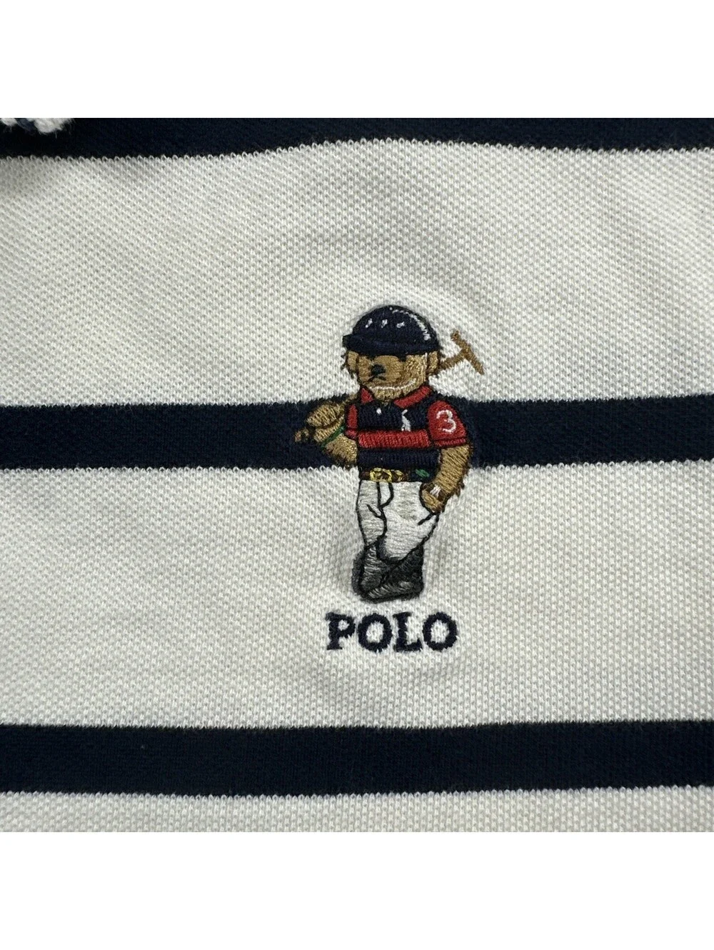 Polo Ralph Lauren Bear Polo Boys XL 18/20 White Stripe Shirt Graphic Classic